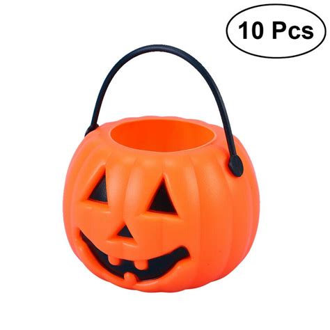 10pcs Halloween Plastic Pumpkin Bucket Prank Tool Kids Trick Or Treat