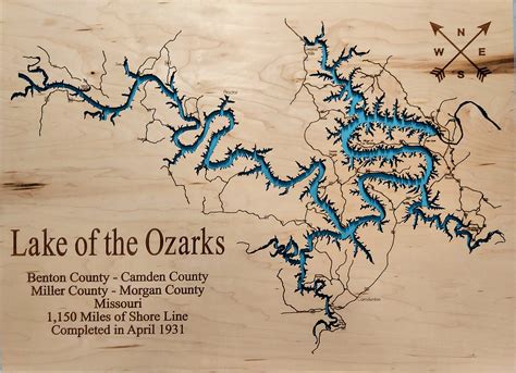 Lake Of The Ozarks Wood Map Multi Layered And Large Sized Etsy