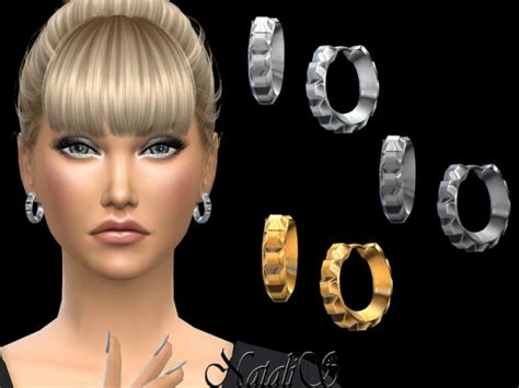 The Sims Resource Square Studs Hoop Earrings Small By Natalis • Sims 4