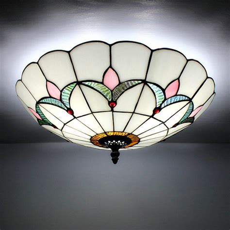 Tiffany Flush Mount Blue Stained Glass 12 Inch Flush Mount Ceiling