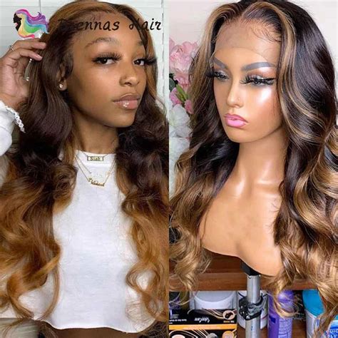 13 4 Middle Part Lace Front Wig Body Wave Highlight Lace Front Human Hair Wig Brazilian Honey
