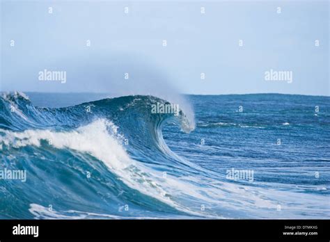 Wave Curling And Breaking In Hawaii Ocean Sea Water Beach Stock Photo