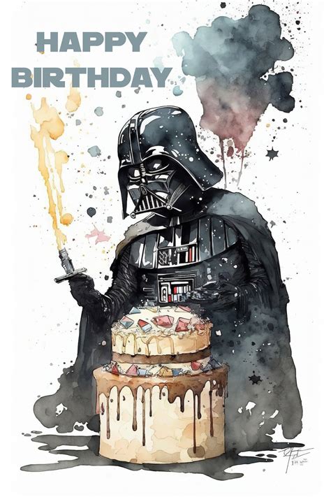 Darth Vader Themed Birthday Card Printable Star Wars Greeting Card Print At Home Star Wars Gift