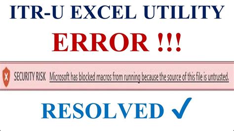 How To Resolve Macro Error In Itr U Excel Utility Macro Error In Itr U Resolved Youtube