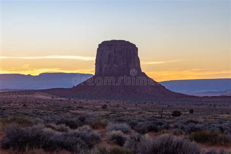 Monument Valley Landscape At Sunset Mitchell Butte Stock Photo