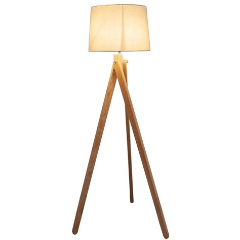 3 legged white floor lamp. Simple Nordic standing lamp Wood leg Fabric lampshade E27 ...