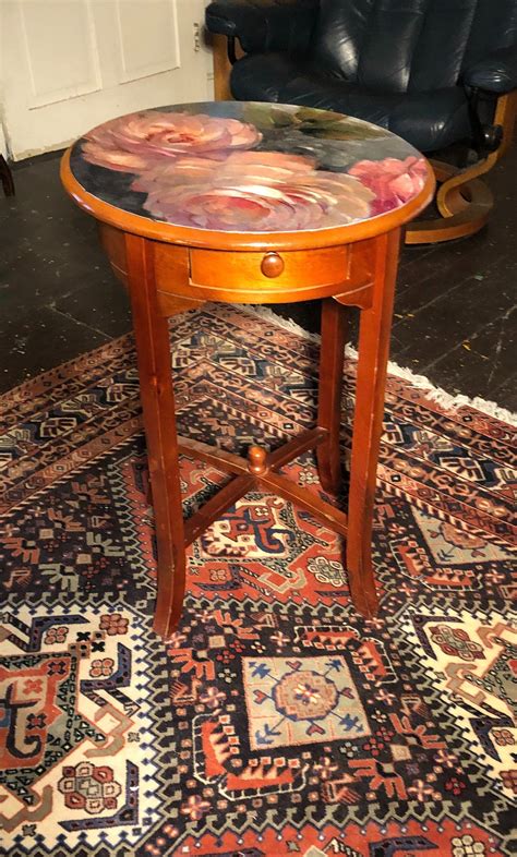 Wooden side tables are useful and stylish additions to any living space. Vintage Round Wood Side Table Plant Stand w/Decoupage Of ...