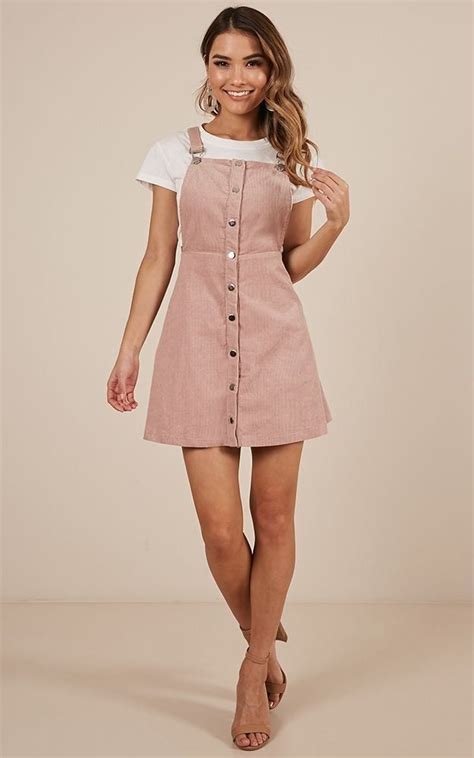 Not For Me Pinafore Dress In Blush Corduroy Showpo 1000 Cute Dresses For Teens Pinafore