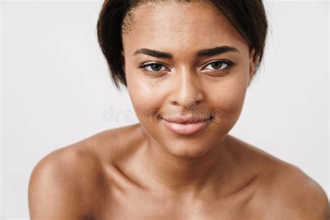 Image Of Half Naked African American Woman Smiling And Looking At