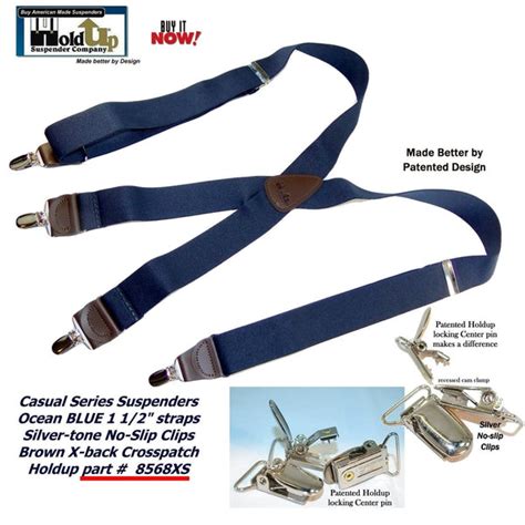 Holdup Brand Ocean Blue Casual Series Mens Suspenders In X Back Style