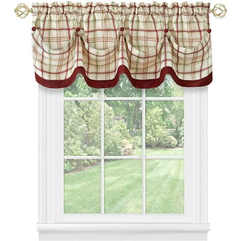 Window Curtain Valance Double Layer Plaid Gingham Design With Button