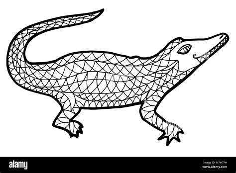 Alligatore Groviglio Zen E Doodle Illustrazione Vettoriale Crocodile Libro Da Colorare Per