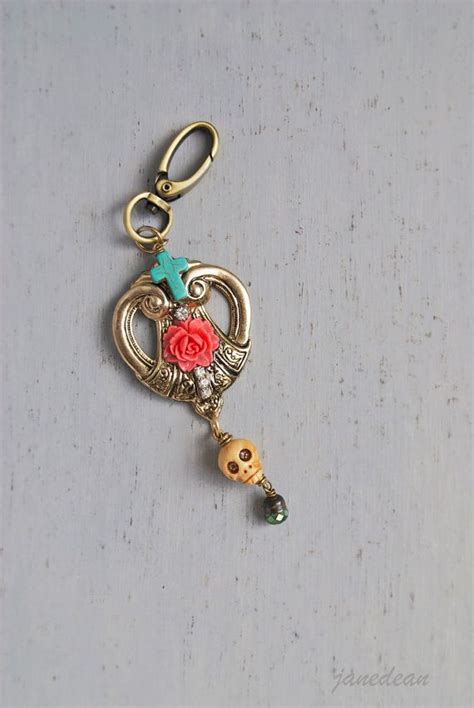 Dia De Los Muertos Keychain Recycled Vintage Jewelry Etsy Beaded