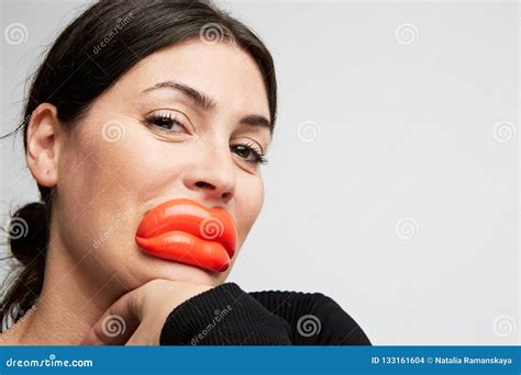 Portrait Young Woman Gets Injection Of Botox In Her Lips Woman In