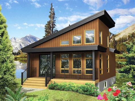 This Is A Computer Rendering Of A Small Cabin Style House With Porches