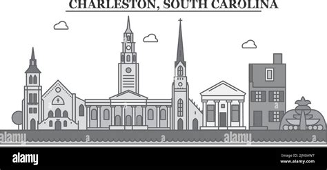 United States Charleston South Carolina City Skyline Isolated Vector