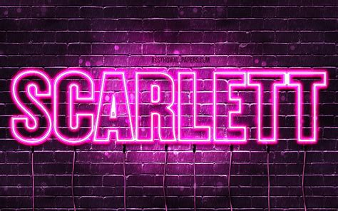 scarlett with names female names scarlett name purple neon lights horizontal text hd