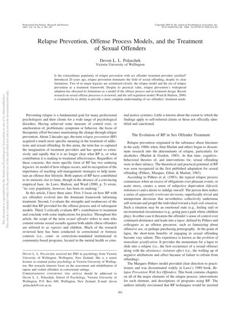 Relapse Prevention Offense Process Models And The Treatment Of Sexual