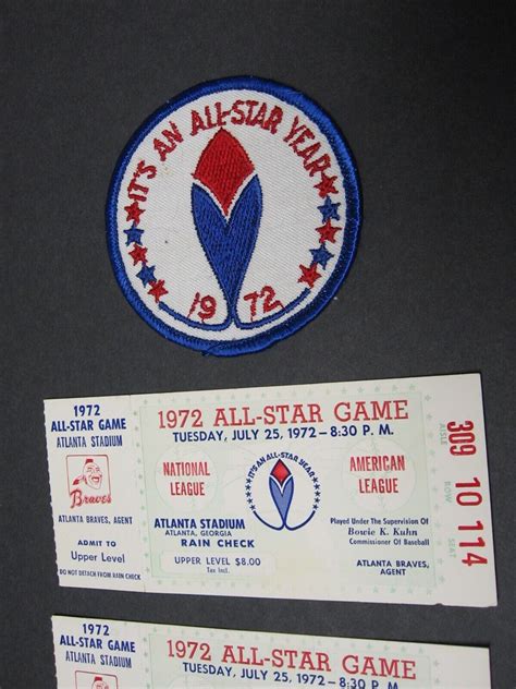 2 1972 Mlb All Star Baseball Game Tickets Mint Full Patch Atlanta