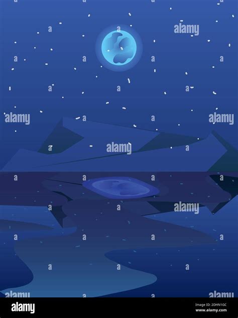 Landscape Night Scene Moon Reflection In The Lake Vector Illustration Stock Vector Image Art