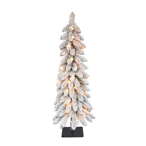 Puleo International 4 Pre Lit Flocked Alpine Pencil Artificial Christmas Tree With 50 Ul Listed