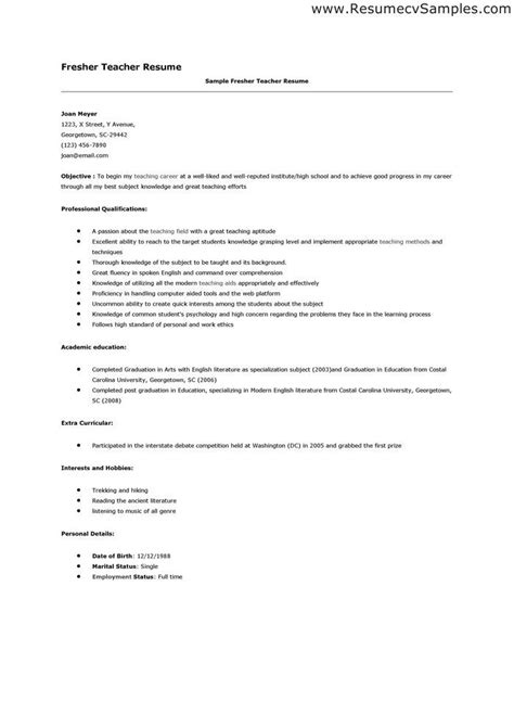 If you go through technical definition then cv is for fresher. Resume Sample For Applying Teacher Art Teacher Sample Resume Cvtips Fresher Teacher Resume ...