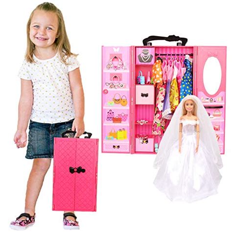 Sotogo 115 Inch Girl Doll Closet Wardrobe With Doll Clothes And Accessories Include 11 Sets