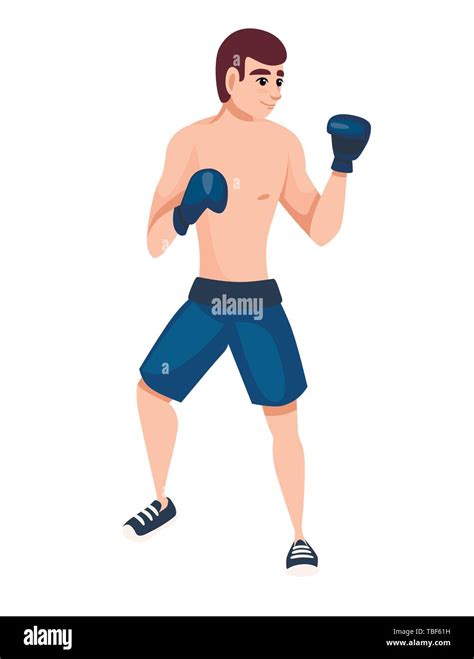 Boxer In Sports Pants With Boxing Gloves Punching Training Cartoon