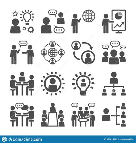 People Meeting Team Communication Icon Set Stock Vector Illustration