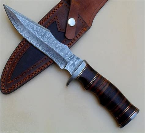 Hecho A Mano Damasco Acero Caza Bowie Cuchillo Cuchillo Patrón Etsy