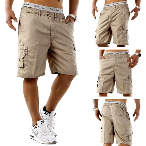 mens elasticated waist 3 4 long length shorts cargo combat three quarter pants ebay
