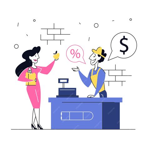 Premium Vector | Woman in the grocery store stand at the cashier and