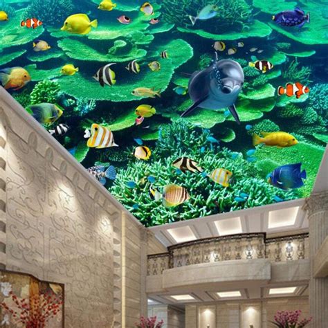 Hhlwl Fantasy Underwater World Coral Ceiling Ceiling Mural Custom Large