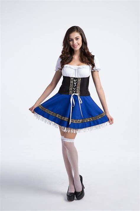 Sexy Blue Ladies Oktoberfest Costumes Germany Beer Maid Girl Wench Maiden Dirndl Fancy Dresses