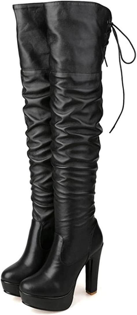 overknees stiefel damen 11 cm hohe stiefel mit großen absätzen runde zehenplattform dicke