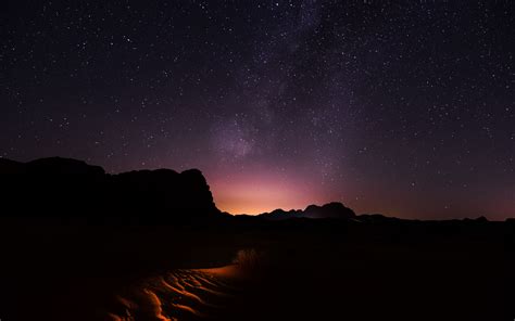 Download Wallpaper 3840x2400 Starry Sky Desert Night Wadi Rum