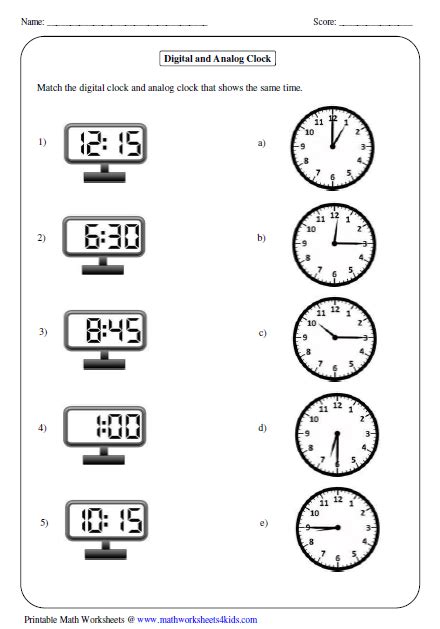 Telling Time Digital Clock Worksheets