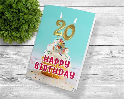 Custom Printable 20th Birthday Greeting Downloadable 20th Etsy