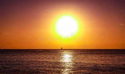 Orange Sunset Over Caribbean Waters Stock Photo Image Of Sunset