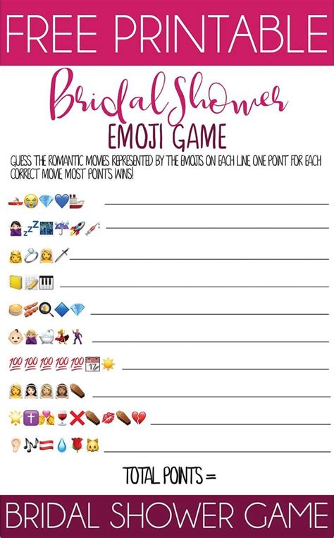 Bridal Shower Emoji Game Free Printable Gameita