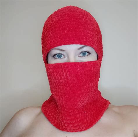 Crochet Balaclava Ski Mask Red Balaclava Hand Knit Fluffy Full Face
