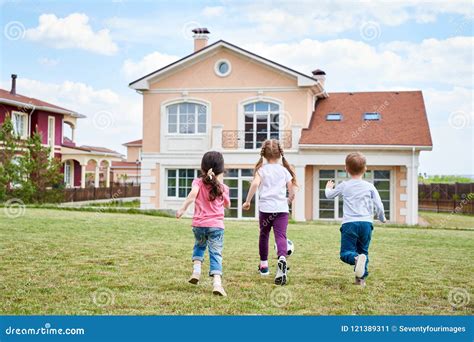 Children Playing By Beautiful House Stock Image Image Of Green Dream