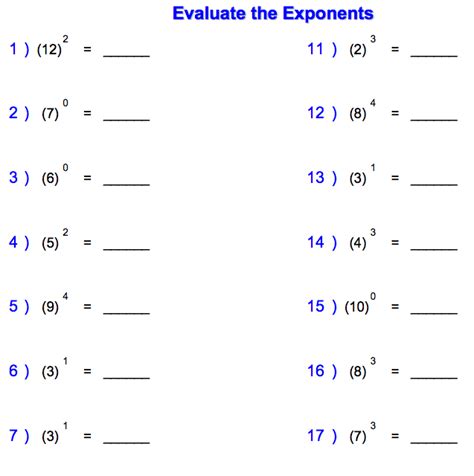 Math Worksheets For Grade 7 Exponents And Powers Worksheets