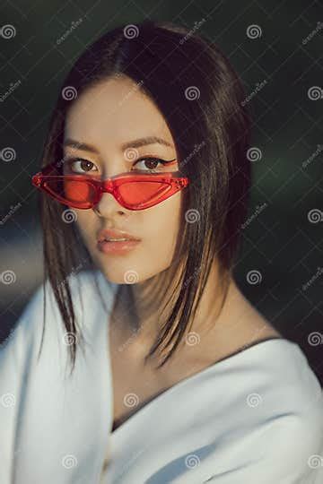 Asian Woman Fashion Close Up Portrait Outdoors Stock Image Image Of