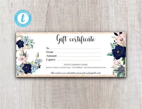 Nautical Floral T Certificate Template Printable T Certificate