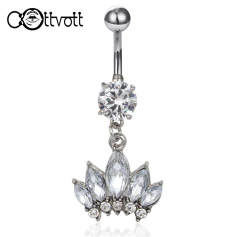 Sexy Round Zircon Belly Button Rings Girls Crown Dangle Navel Piercing Nombril Stainless Steel