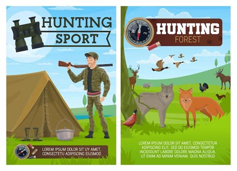 Premium Vector Hunting Sport Poster Hunter And Animals