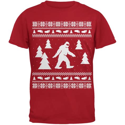 sasquatch ugly christmas sweater red adult t shirt large