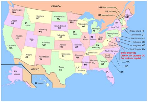 United States Map With Abbreviations And Capitals Map
