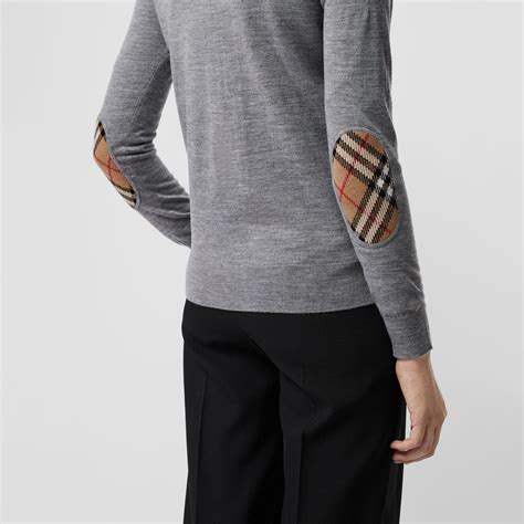 Burberry Vintage Check Detail Merino Wool Sweater In Gray Lyst